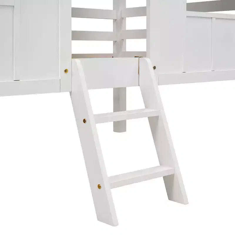 Lit cabane bas en forme de maison avec toit et deux fenêtres avant, taille jumeau, 204,2 cm L x 114,8 cm l x 181,4 cm H - Blanc