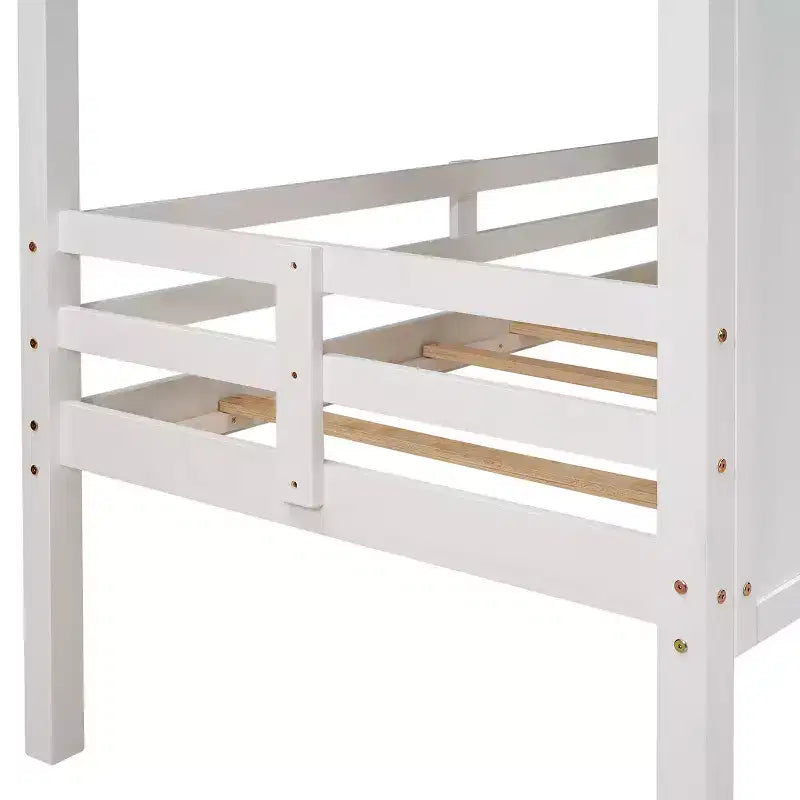 Lit cabane bas en forme de maison avec toit et deux fenêtres avant, taille jumeau, 204,2 cm L x 114,8 cm l x 181,4 cm H - Blanc