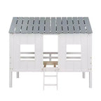 Lit cabane bas en forme de maison avec toit et deux fenêtres avant, taille jumeau, 204,2 cm L x 114,8 cm l x 181,4 cm H - Blanc