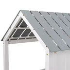 Lit cabane bas en forme de maison avec toit et deux fenêtres avant, taille jumeau, 204,2 cm L x 114,8 cm l x 181,4 cm H - Blanc
