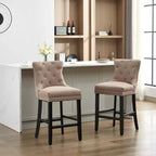 Upholstered Counter and Bar Stools Solid Wood Legs, Button Tufted Back