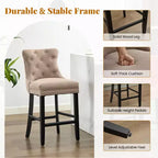 Upholstered Counter and Bar Stools Solid Wood Legs, Button Tufted Back