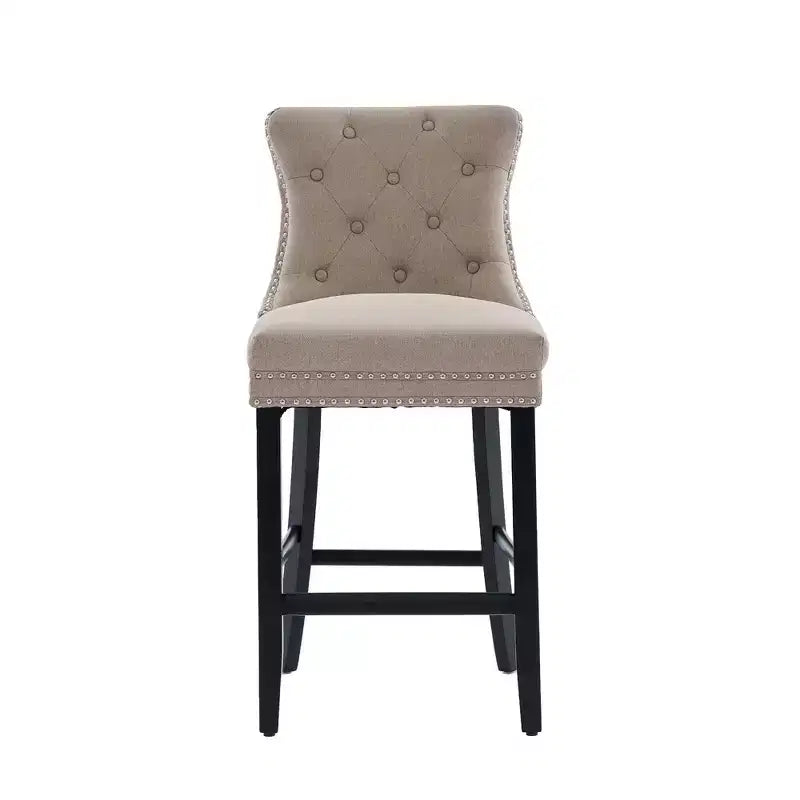 Upholstered Counter and Bar Stools Solid Wood Legs, Button Tufted Back