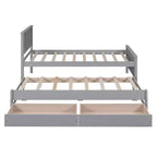 Wood Twin Size Platform Bed with Trundle and Drawers