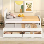 Wood Twin Size Platform Bed with Trundle and Drawers