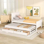 Wood Twin Size Platform Bed with Trundle and Drawers
