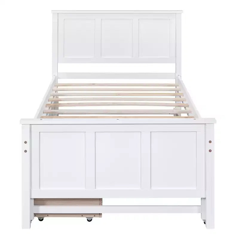 Wood Twin Size Platform Bed with Trundle and Drawers