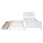 Wood Twin Size Platform Bed with Trundle and Drawers