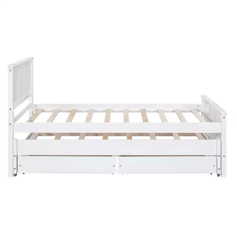 Wood Twin Size Platform Bed with Trundle and Drawers