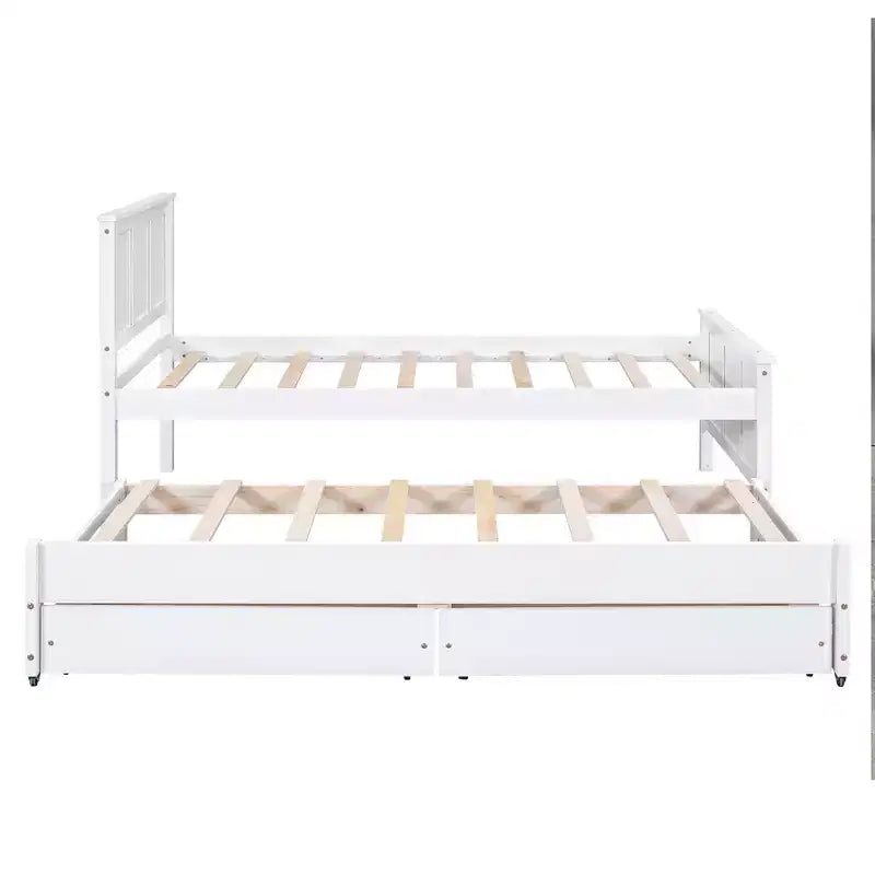 Wood Twin Size Platform Bed with Trundle and Drawers