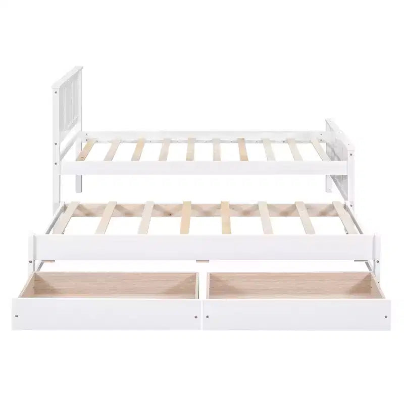 Wood Twin Size Platform Bed with Trundle and Drawers