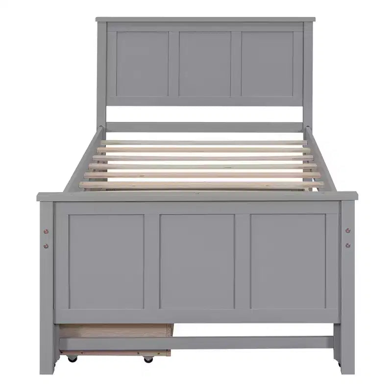 Wood Twin Size Platform Bed with Trundle and Drawers