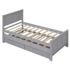 Wood Twin Size Platform Bed with Trundle and Drawers