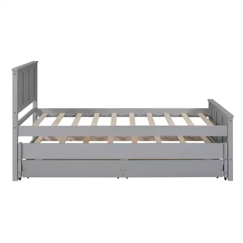 Wood Twin Size Platform Bed with Trundle and Drawers