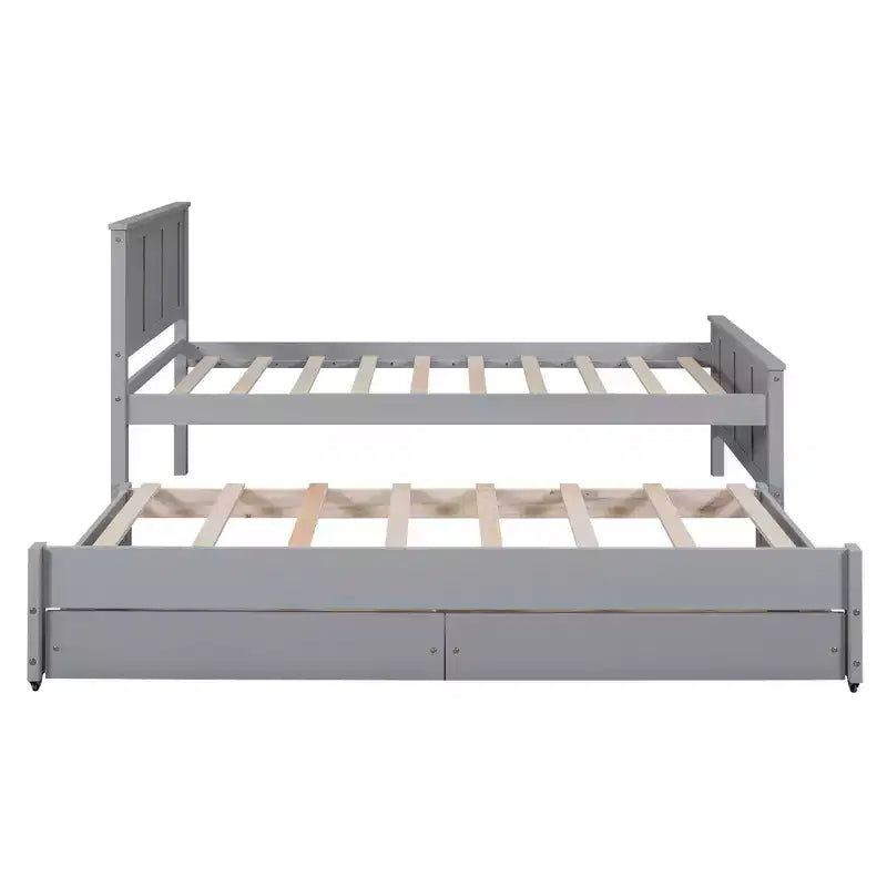 Wood Twin Size Platform Bed with Trundle and Drawers