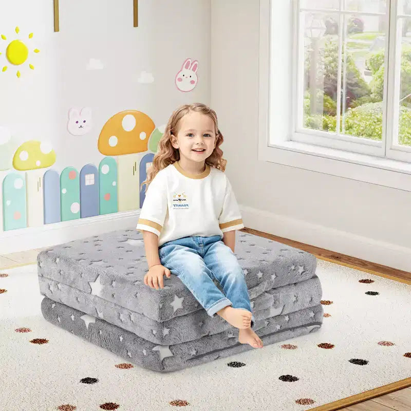 Matelas de sol pliable pour enfants, phosphorescent, pour la sieste des tout-petits, pliable en trois, coloré/gris/rose