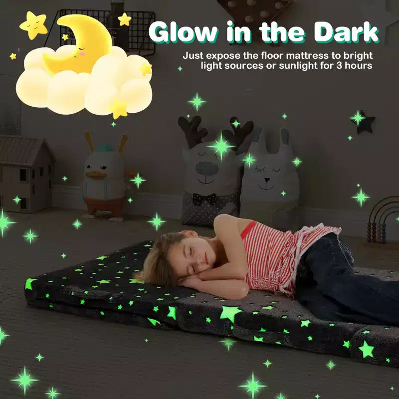 Matelas de sol pliable pour enfants, phosphorescent, pour la sieste des tout-petits, pliable en trois, coloré/gris/rose