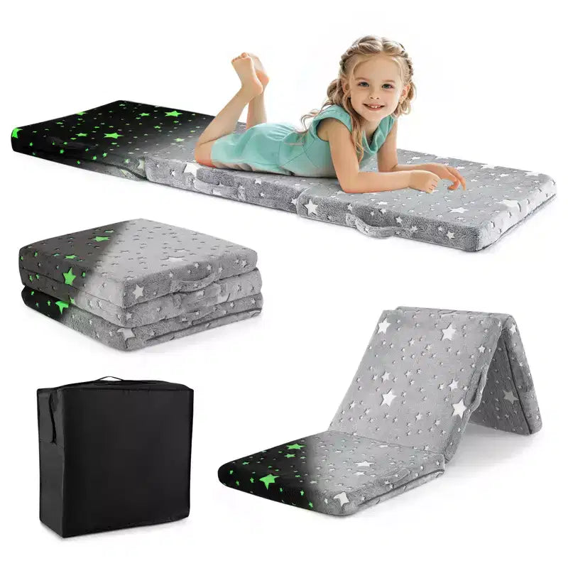 Matelas de sol pliable pour enfants, phosphorescent, pour la sieste des tout-petits, pliable en trois, coloré/gris/rose
