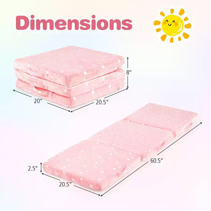 Matelas de sol pliable pour enfants, phosphorescent, pour la sieste des tout-petits, pliable en trois, coloré/gris/rose