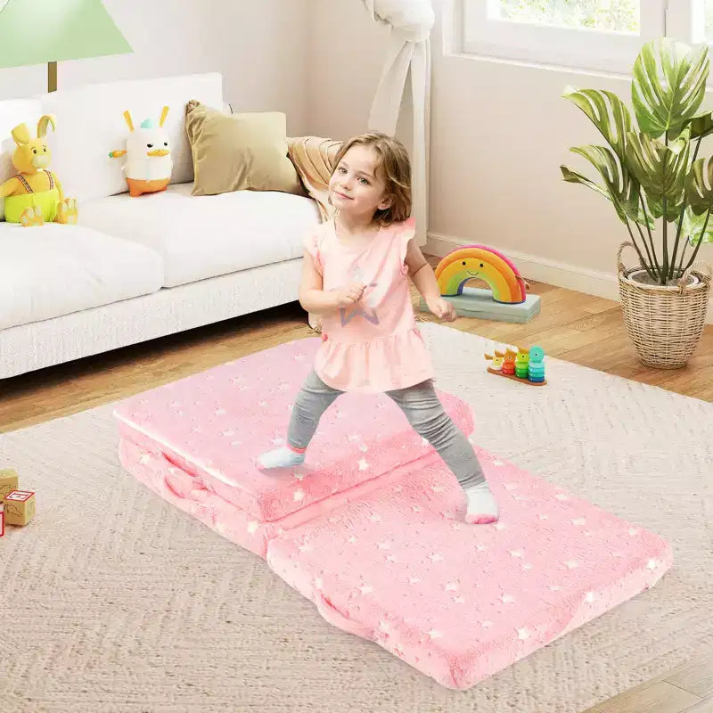 Matelas de sol pliable pour enfants, phosphorescent, pour la sieste des tout-petits, pliable en trois, coloré/gris/rose