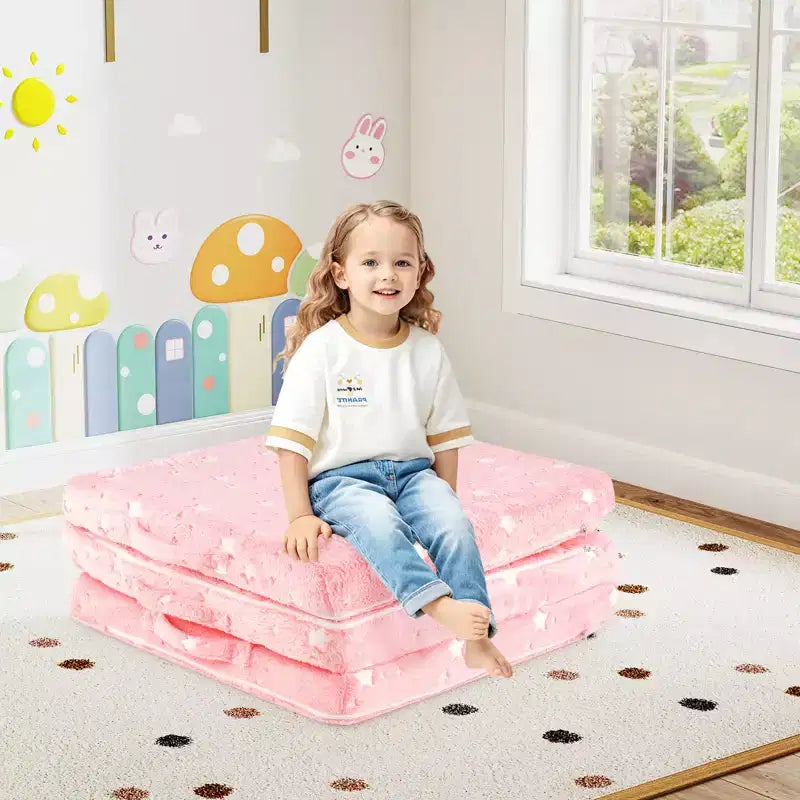 Matelas de sol pliable pour enfants, phosphorescent, pour la sieste des tout-petits, pliable en trois, coloré/gris/rose
