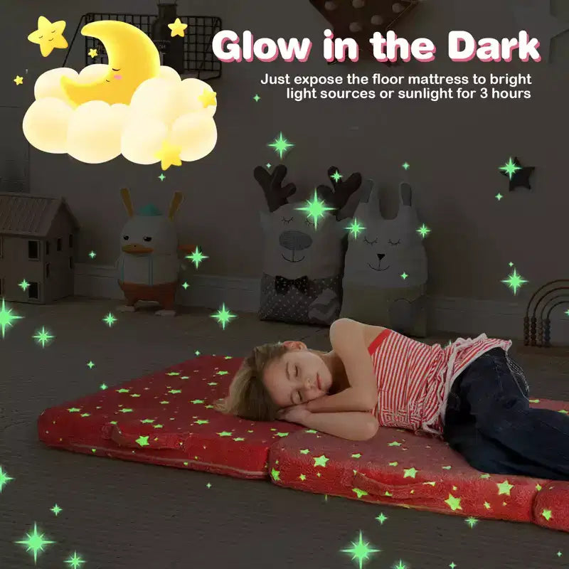 Matelas de sol pliable pour enfants, phosphorescent, pour la sieste des tout-petits, pliable en trois, coloré/gris/rose