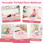 Matelas de sol pliable pour enfants, phosphorescent, pour la sieste des tout-petits, pliable en trois, coloré/gris/rose