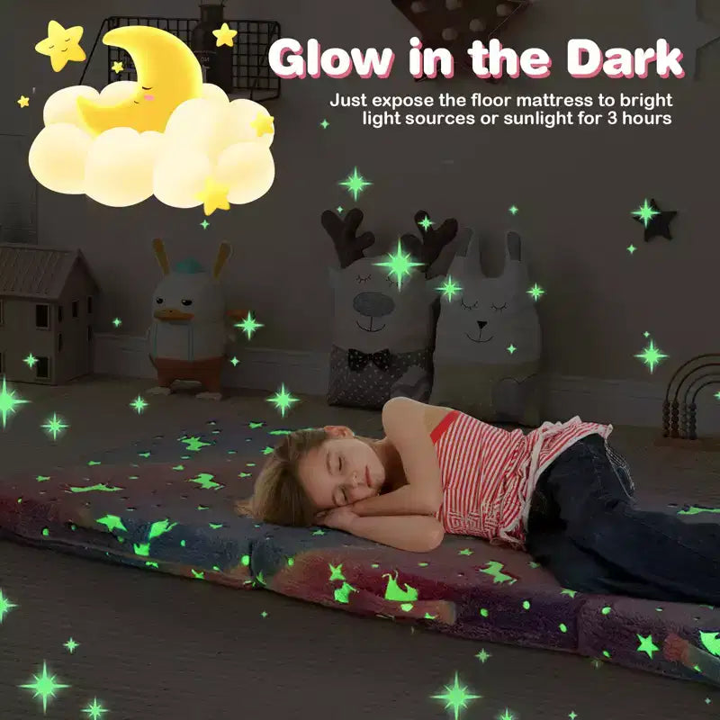 Matelas de sol pliable pour enfants, phosphorescent, pour la sieste des tout-petits, pliable en trois, coloré/gris/rose