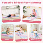 Matelas de sol pliable pour enfants, phosphorescent, pour la sieste des tout-petits, pliable en trois, coloré/gris/rose