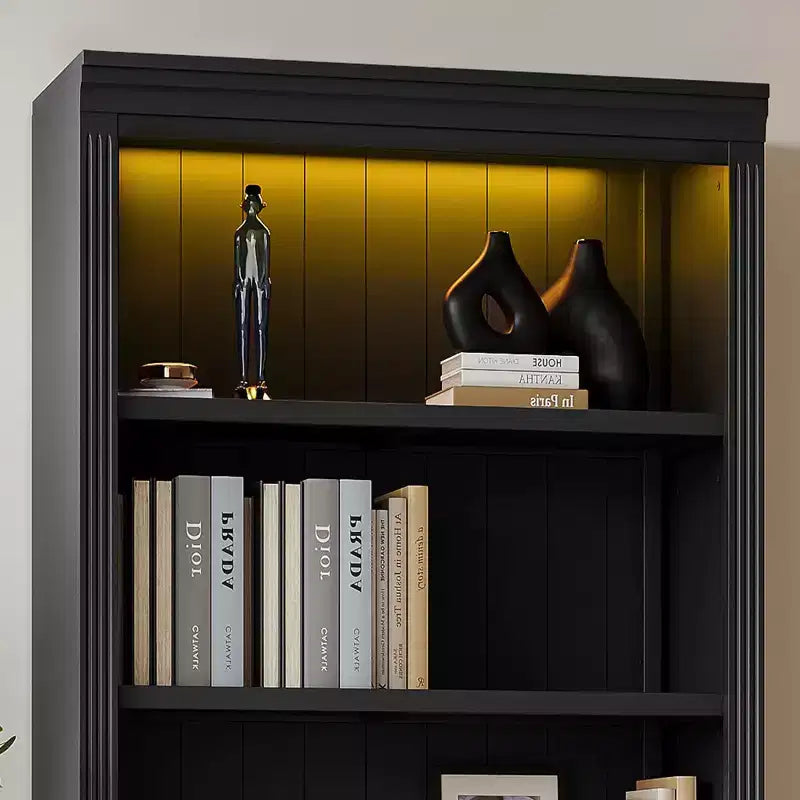 83.4 Tall Wooden Bookcase with LED Light Strip, 5-Tier Adjustable Bookshelves & Storage Organizer for Living Room & Home Office