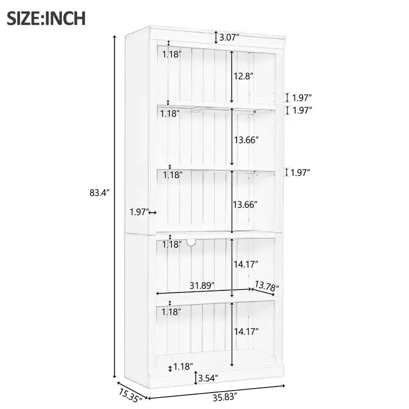 83.4 Tall Wooden Bookcase with LED Light Strip, 5-Tier Adjustable Bookshelves & Storage Organizer for Living Room & Home Office