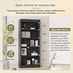 83.4 Tall Wooden Bookcase with LED Light Strip, 5-Tier Adjustable Bookshelves & Storage Organizer for Living Room & Home Office