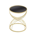 Table d'appoint moderne Table de bout ronde Table basse Table de chevet avec cadre en métal doré et plateau miroir noir
