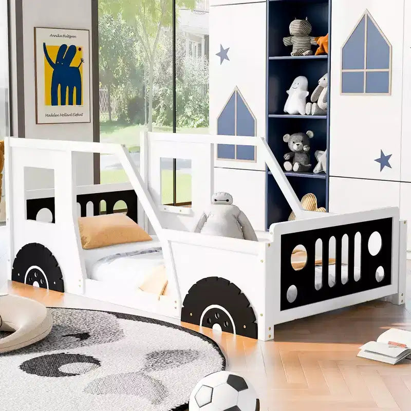 Classic Car-Shaped Platform Bed with Wheels