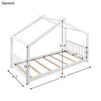 Twin/Full Size Platform Bed, House-Shaped Wooden Play Bed Frame with Headboard, Footboard, and Roof Design