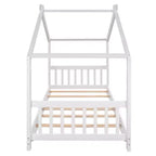 Twin/Full Size Platform Bed, House-Shaped Wooden Play Bed Frame with Headboard, Footboard, and Roof Design