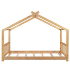 Twin/Full Size Platform Bed, House-Shaped Wooden Play Bed Frame with Headboard, Footboard, and Roof Design