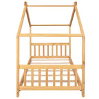 Twin/Full Size Platform Bed, House-Shaped Wooden Play Bed Frame with Headboard, Footboard, and Roof Design