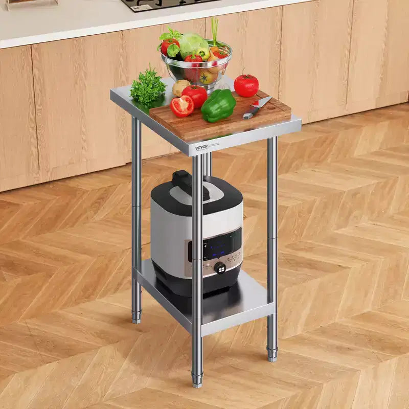 Stainless Steel Prep Table, 24 x 18 x 34 Inch, 640 lbs Load Capacity, Heavy Duty Metal Worktable with 3 Adjustable Height Levels