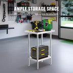 Stainless Steel Prep Table, 24 x 18 x 34 Inch, 640 lbs Load Capacity, Heavy Duty Metal Worktable with 3 Adjustable Height Levels