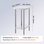 Stainless Steel Prep Table, 24 x 18 x 34 Inch, 640 lbs Load Capacity, Heavy Duty Metal Worktable with 3 Adjustable Height Levels