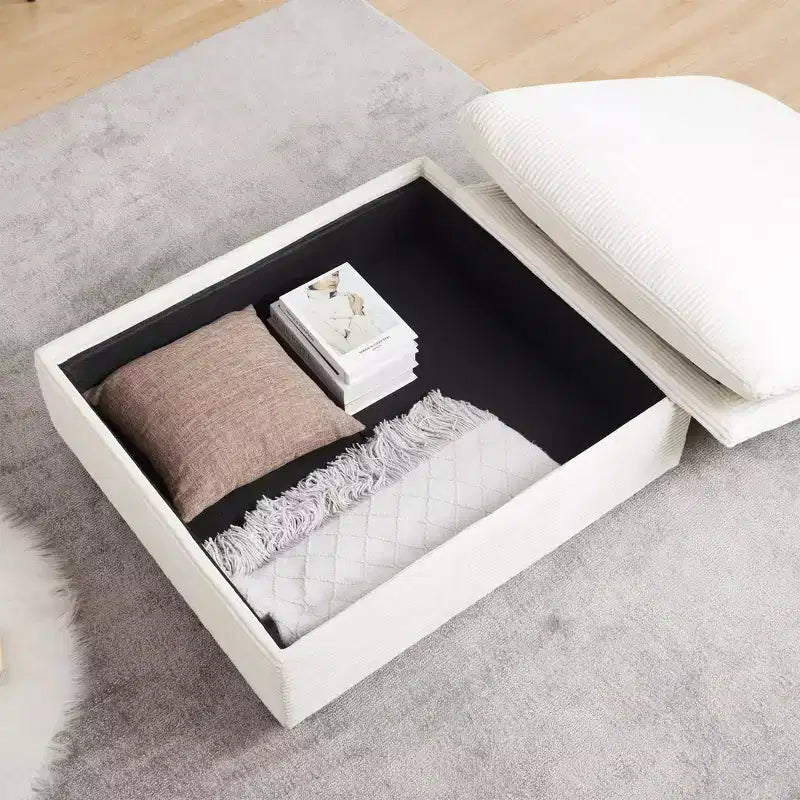 Ultimate Comfort: Corduroy L-Shape Sofa with Storage and 3 Plush Pillows