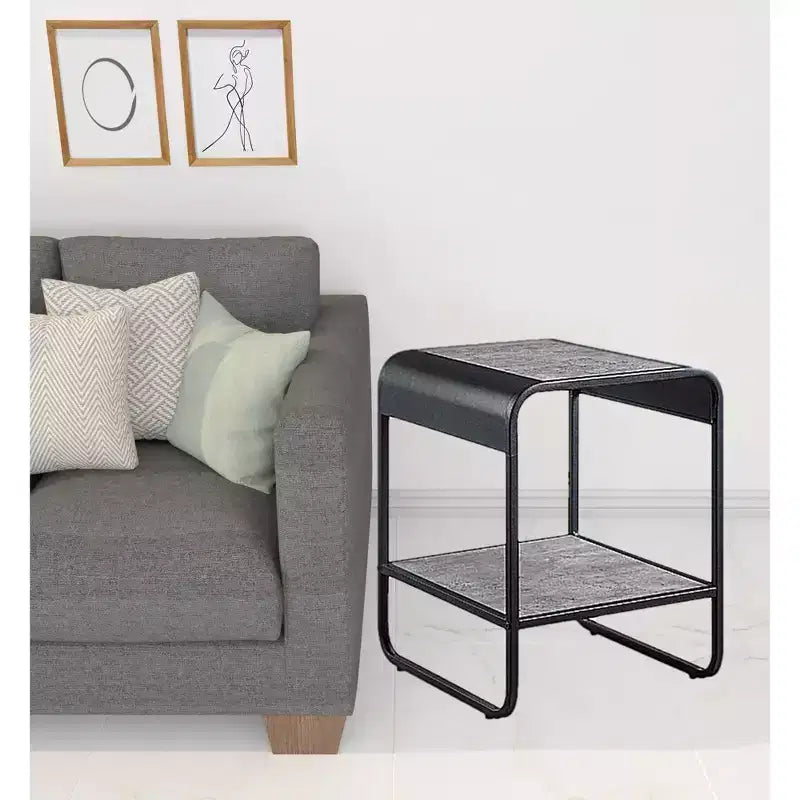 21 Black And Concrete Gray Manufactured Wood And Metal Rectangular End Table With Shelf