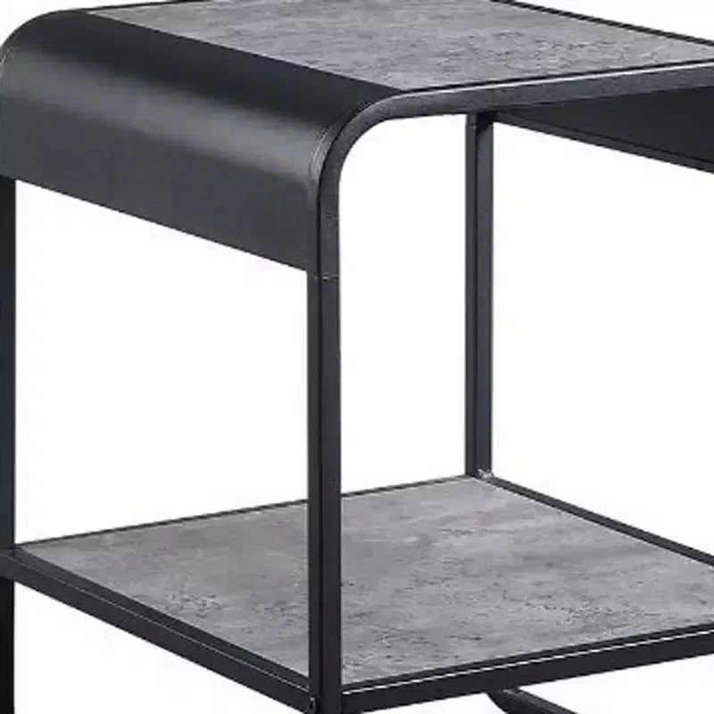 21 Black And Concrete Gray Manufactured Wood And Metal Rectangular End Table With Shelf