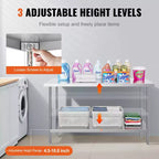 Stainless Steel Prep Table, 24 x 60 x 34 Inch, 840 lbs Load Capacity, Heavy Duty Metal Worktable with 3 Adjustable Height Levels