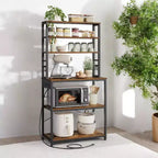 Bakers Rack - 31.5 - Inch Coffee Bar with Power Outlet. 6 - Tier Kitchen Shelves with 6 Hooks, Perfect as Microwave Stand