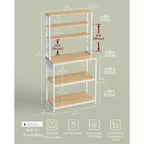 Bakers Rack - 31.5 - Inch Coffee Bar with Power Outlet. 6 - Tier Kitchen Shelves with 6 Hooks, Perfect as Microwave Stand