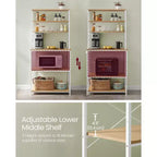 Bakers Rack - 31.5 - Inch Coffee Bar with Power Outlet. 6 - Tier Kitchen Shelves with 6 Hooks, Perfect as Microwave Stand