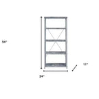 Gray And Silver Metal Four Tier Etagere Bookcase