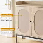 Shoe Cabinet with 3 Rattan Doors, Freestanding Shoe Storage Organizer with Adjustable Shelves, 7-Tier Shoe Storage Cabinet for Entryway, Living Room